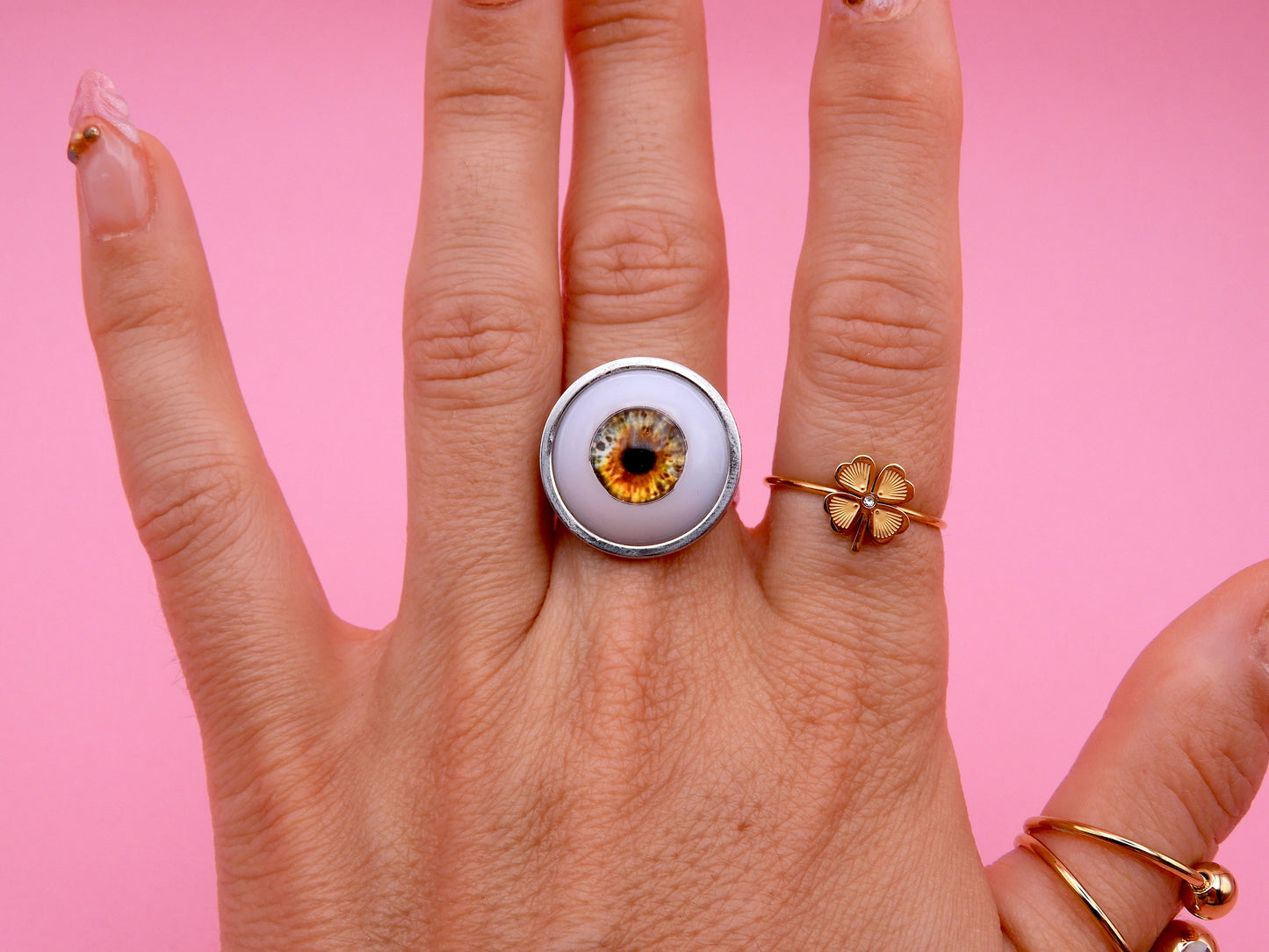 Handmade Eyeball Ring – Stainless Steel Adjustable Ring, Eye Jewelry, Surreal Gothic Accessory, Creepy Cute Statement Ring