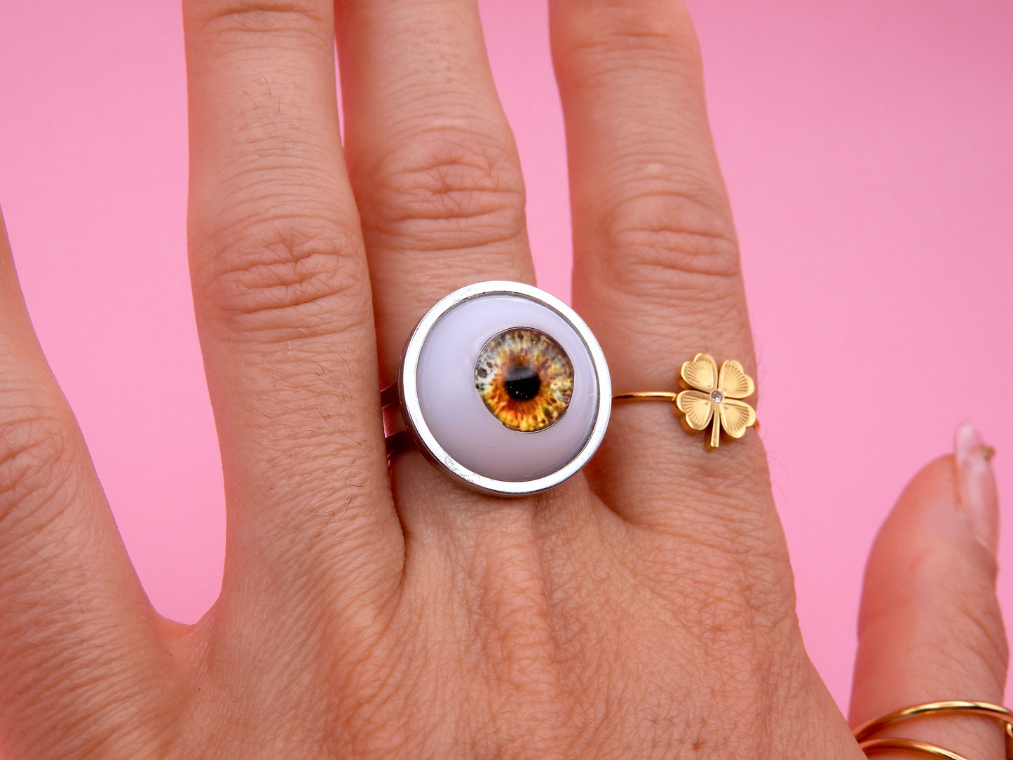 Handmade Eyeball Ring – Stainless Steel Adjustable Ring, Eye Jewelry, Surreal Gothic Accessory, Creepy Cute Statement Ring