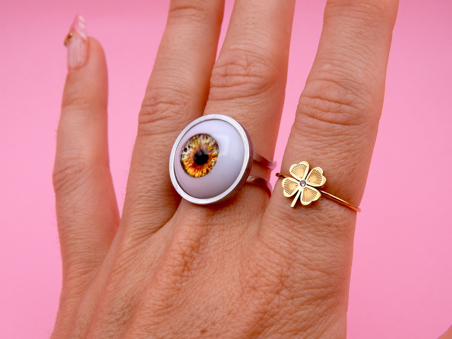 Handmade Eyeball Ring – Stainless Steel Adjustable Ring, Eye Jewelry, Surreal Gothic Accessory, Creepy Cute Statement Ring