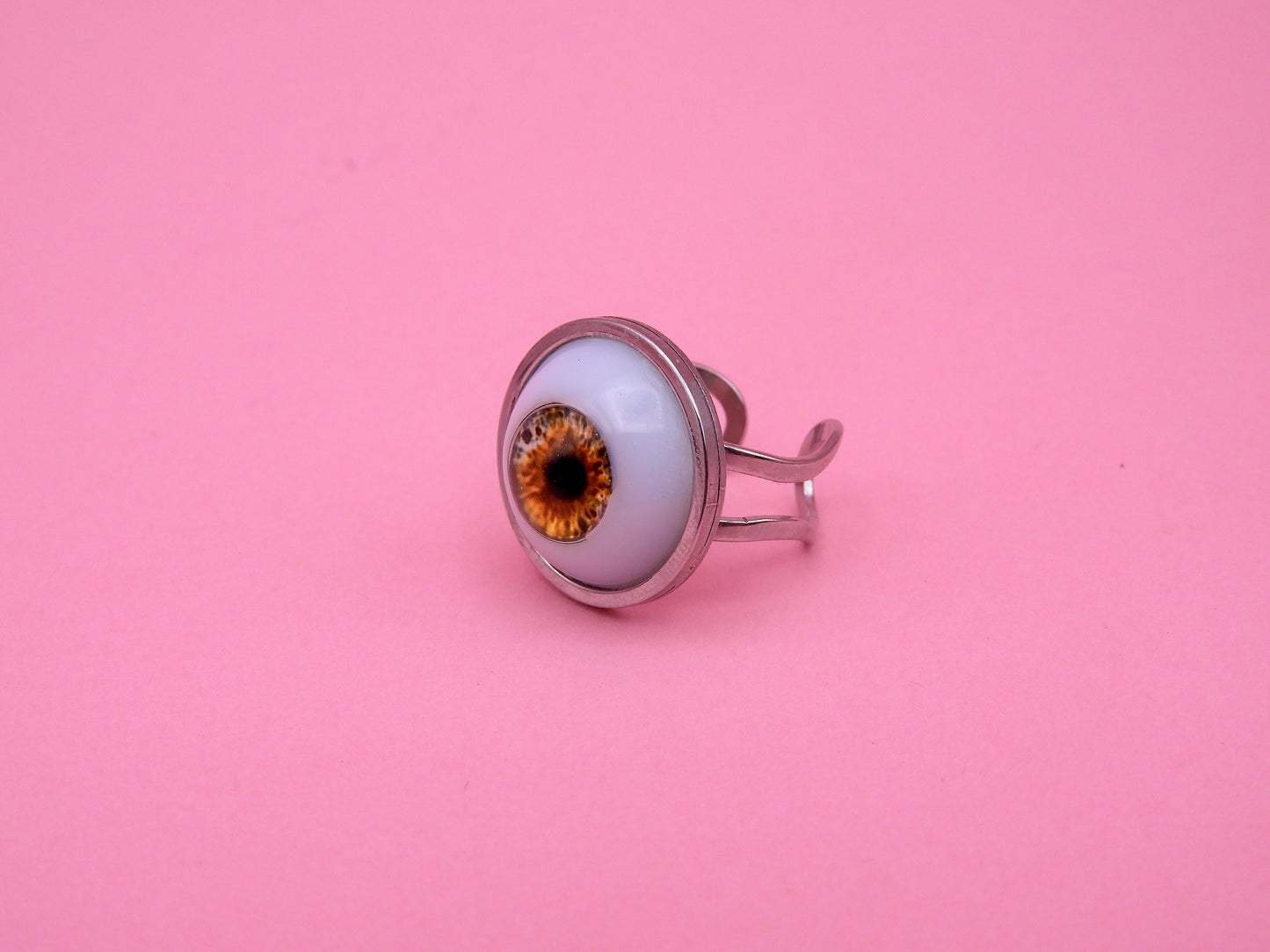 Handmade Eyeball Ring – Stainless Steel Adjustable Ring, Eye Jewelry, Surreal Gothic Accessory, Creepy Cute Statement Ring