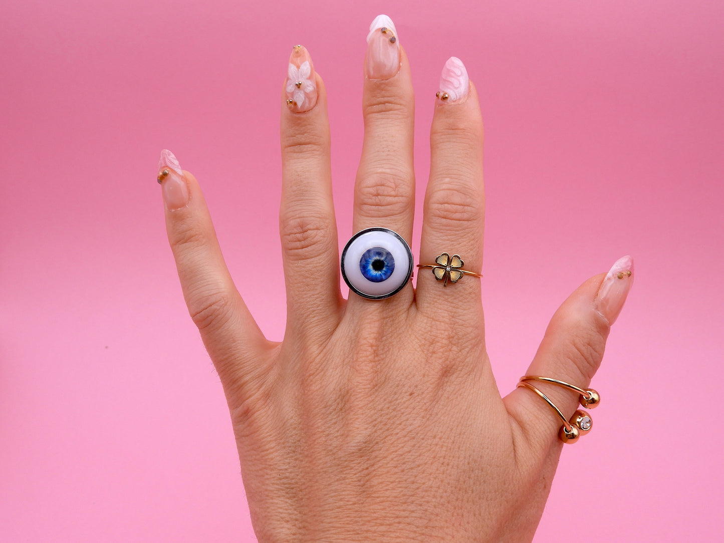 Handmade Eyeball Ring – Stainless Steel Adjustable Ring, Eye Jewelry, Surreal Gothic Accessory, Creepy Cute Statement Ring I