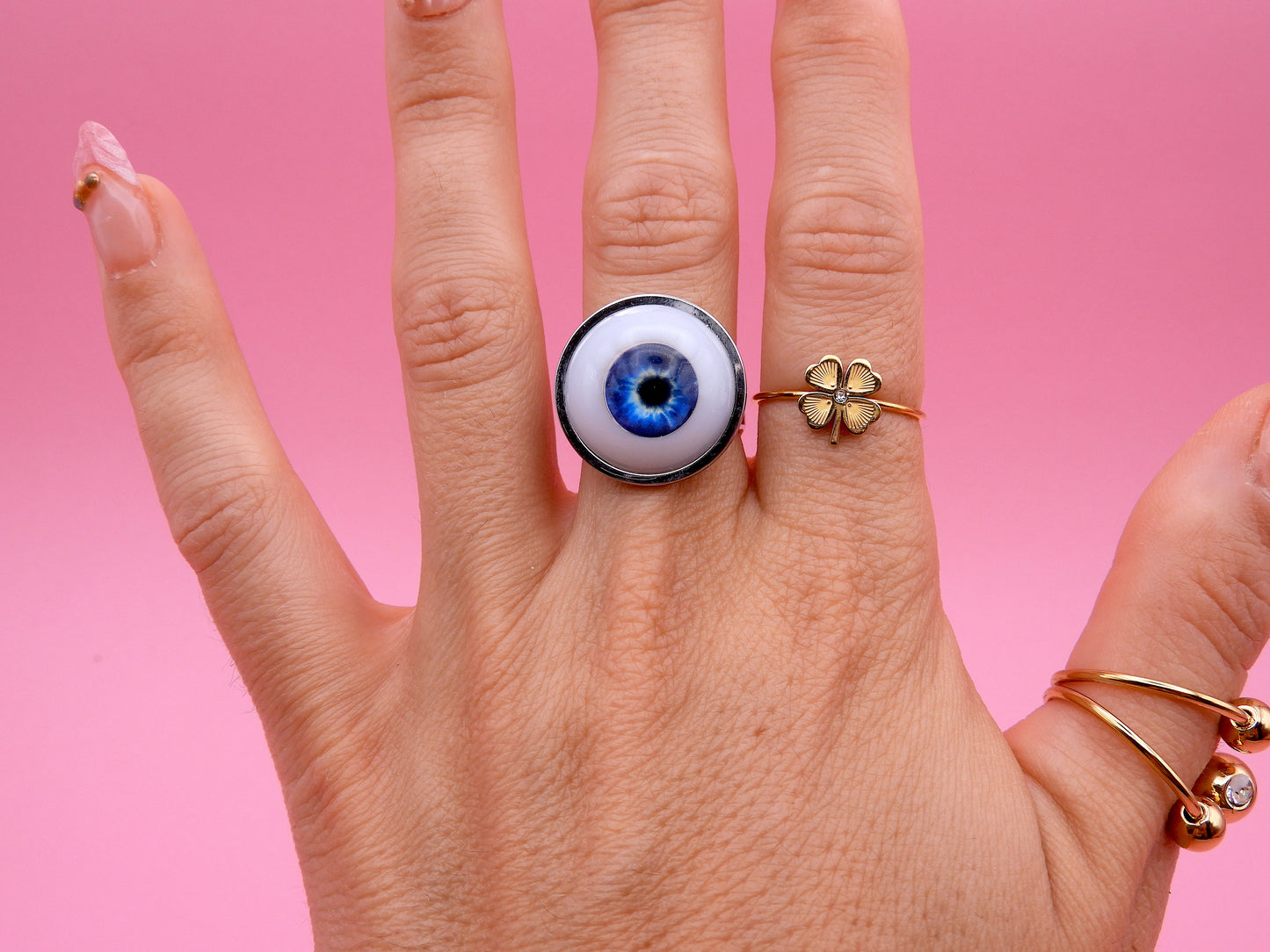 Handmade Eyeball Ring – Stainless Steel Adjustable Ring, Eye Jewelry, Surreal Gothic Accessory, Creepy Cute Statement Ring I