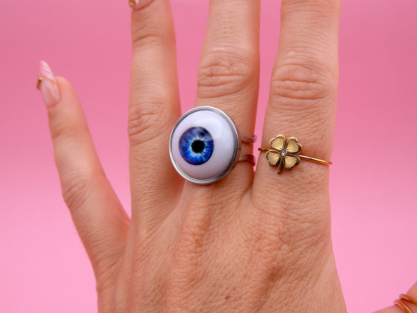 Handmade Eyeball Ring – Stainless Steel Adjustable Ring, Eye Jewelry, Surreal Gothic Accessory, Creepy Cute Statement Ring I