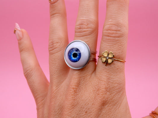 Handmade Eyeball Ring – Stainless Steel Adjustable Ring, Eye Jewelry, Surreal Gothic Accessory, Creepy Cute Statement Ring I