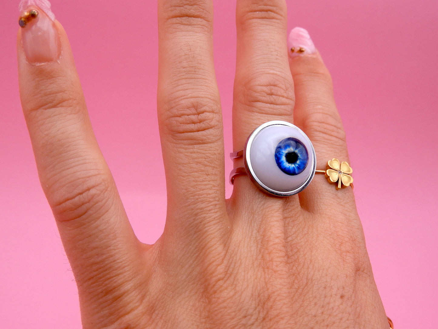 Handmade Eyeball Ring – Stainless Steel Adjustable Ring, Eye Jewelry, Surreal Gothic Accessory, Creepy Cute Statement Ring I