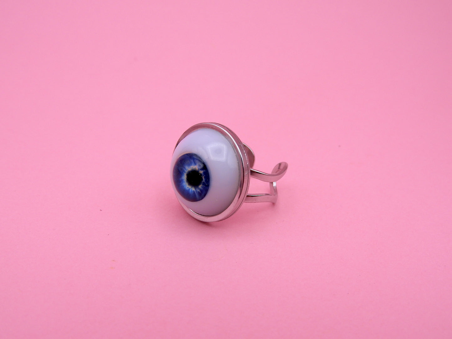 Handmade Eyeball Ring – Stainless Steel Adjustable Ring, Eye Jewelry, Surreal Gothic Accessory, Creepy Cute Statement Ring I