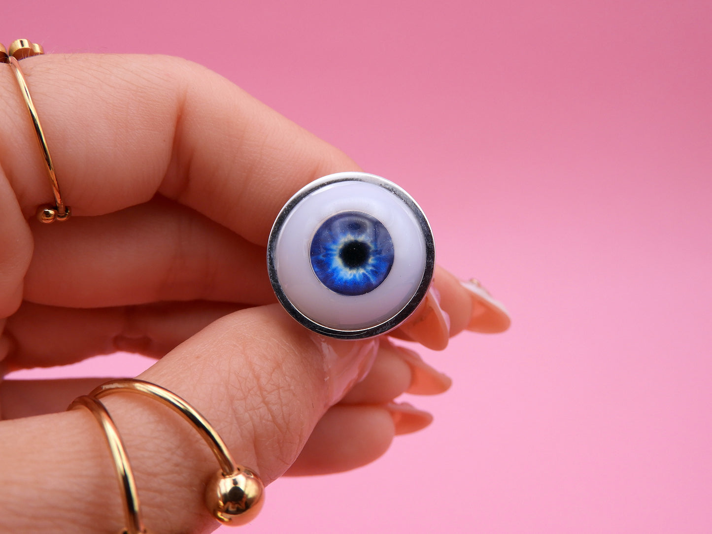 Handmade Eyeball Ring – Stainless Steel Adjustable Ring, Eye Jewelry, Surreal Gothic Accessory, Creepy Cute Statement Ring I