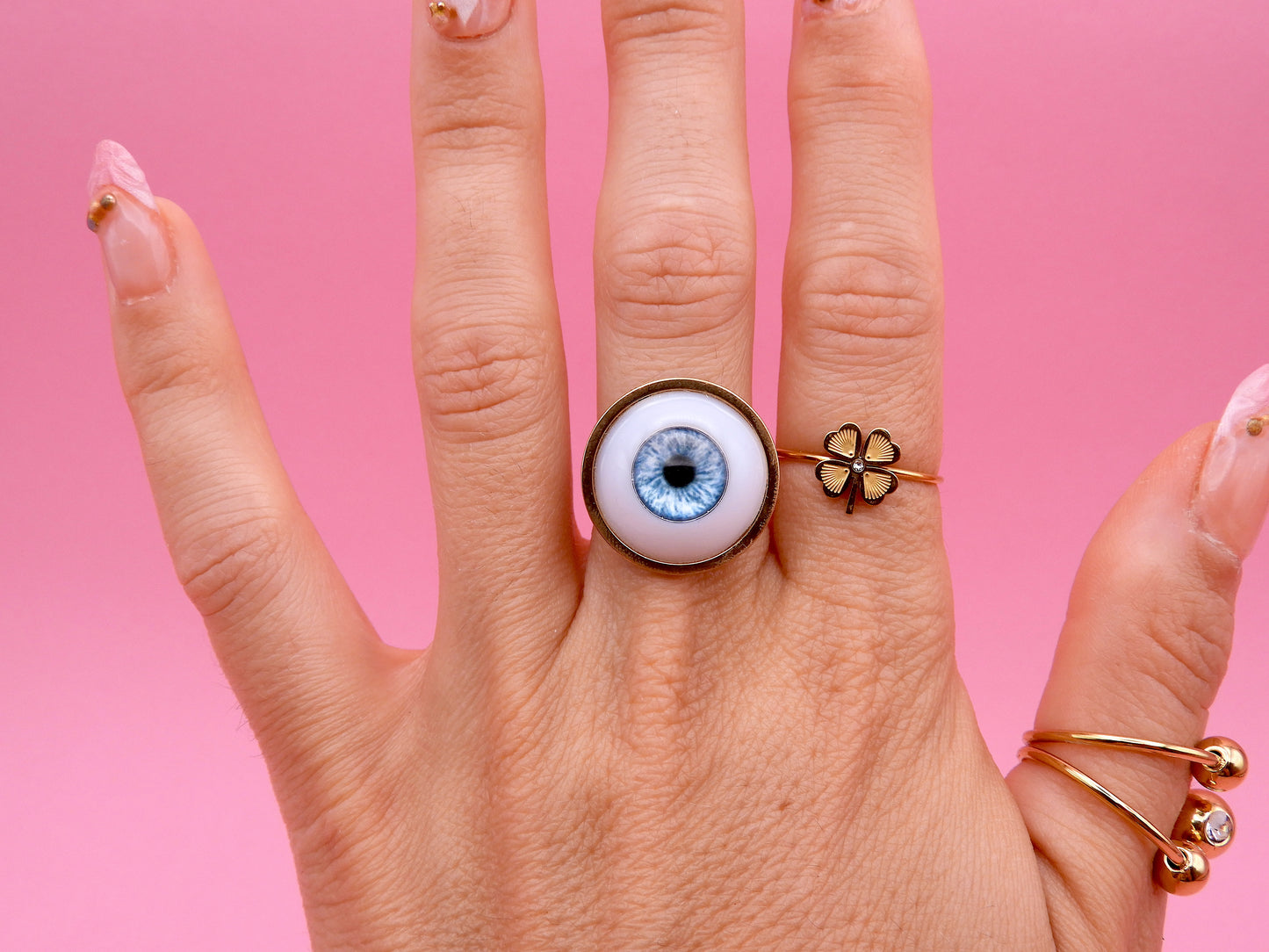Handmade Eyeball Ring – Stainless Steel Adjustable Ring, Eye Jewelry, Surreal Gothic Accessory, Creepy Cute Statement Ring III