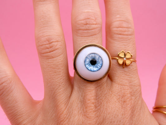 Handmade Eyeball Ring – Stainless Steel Adjustable Ring, Eye Jewelry, Surreal Gothic Accessory, Creepy Cute Statement Ring III