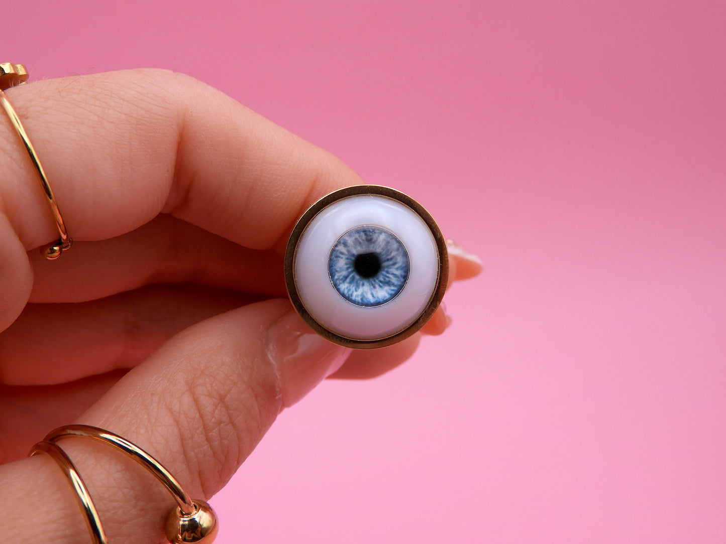 Handmade Eyeball Ring – Stainless Steel Adjustable Ring, Eye Jewelry, Surreal Gothic Accessory, Creepy Cute Statement Ring III