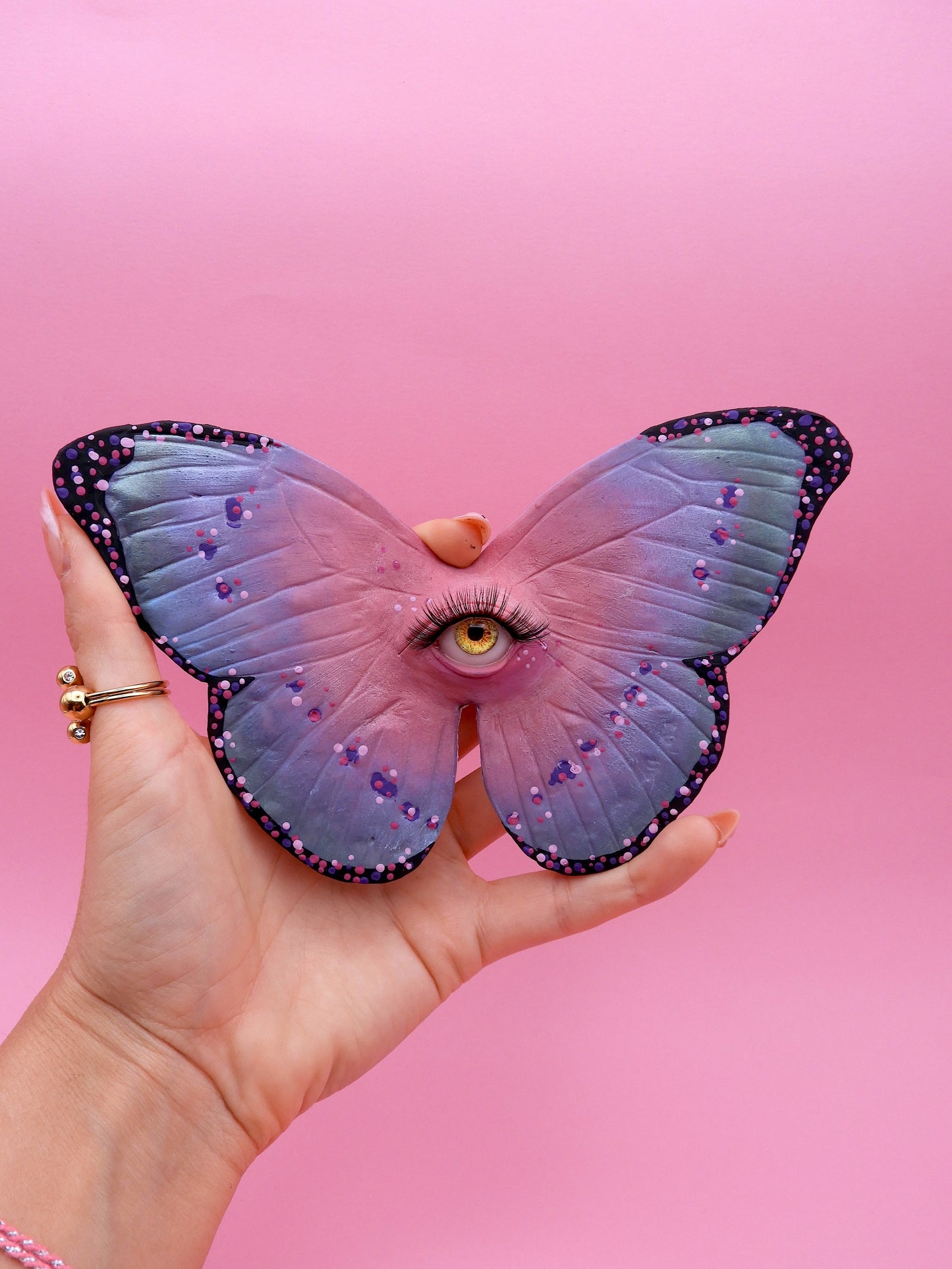 Surreal Butterfly Eye Sculpture | Handmade Polymer Clay Wall Art | Gothic Fantasy Decor | One of a Kind OOAK Sculpture