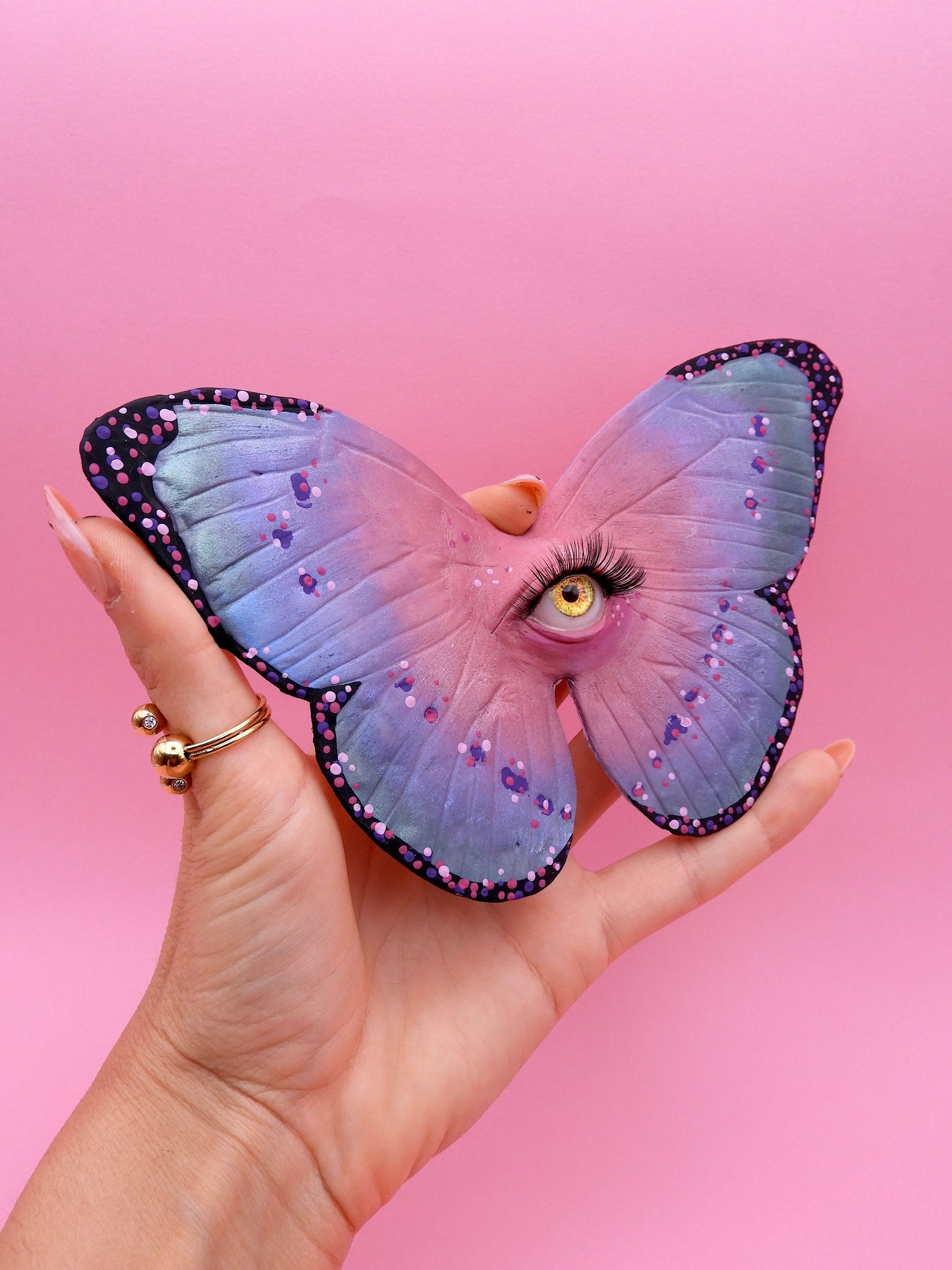Surreal Butterfly Eye Sculpture | Handmade Polymer Clay Wall Art | Gothic Fantasy Decor | One of a Kind OOAK Sculpture