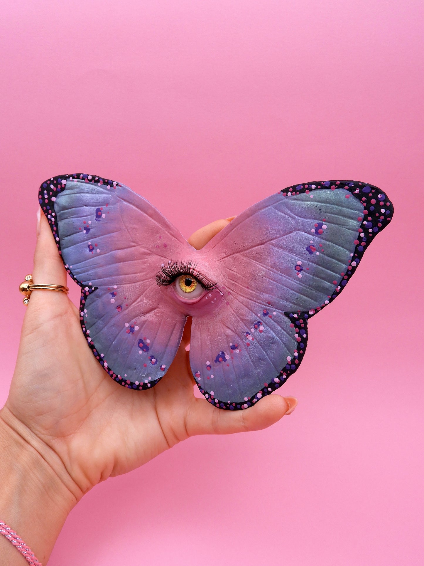 Surreal Butterfly Eye Sculpture | Handmade Polymer Clay Wall Art | Gothic Fantasy Decor | One of a Kind OOAK Sculpture