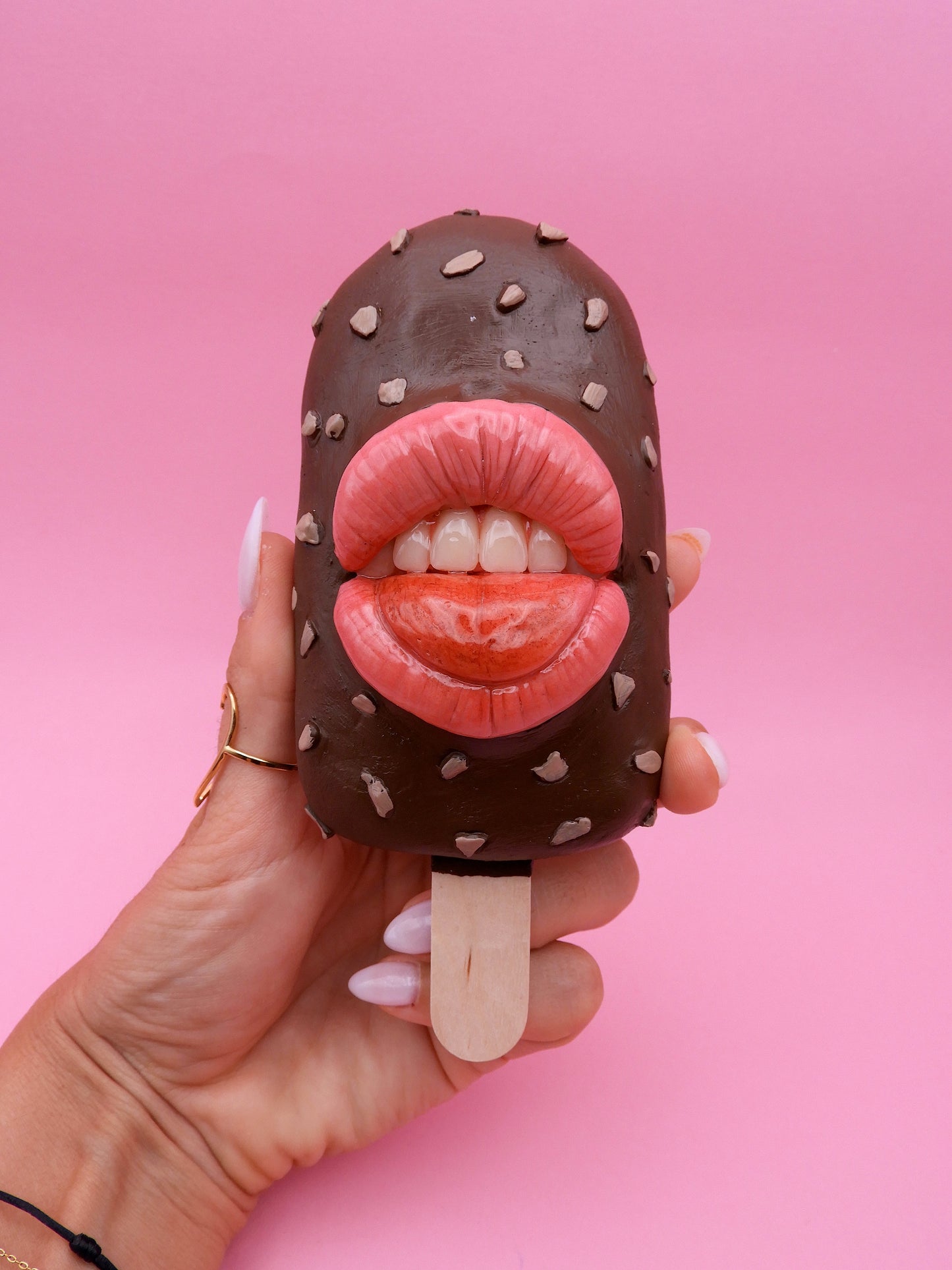 Surreal Ice Cream Sculpture – “Diet Not Today” | Handmade Polymer Clay Wall Art | Pop Surreal Sculpture | OOAK