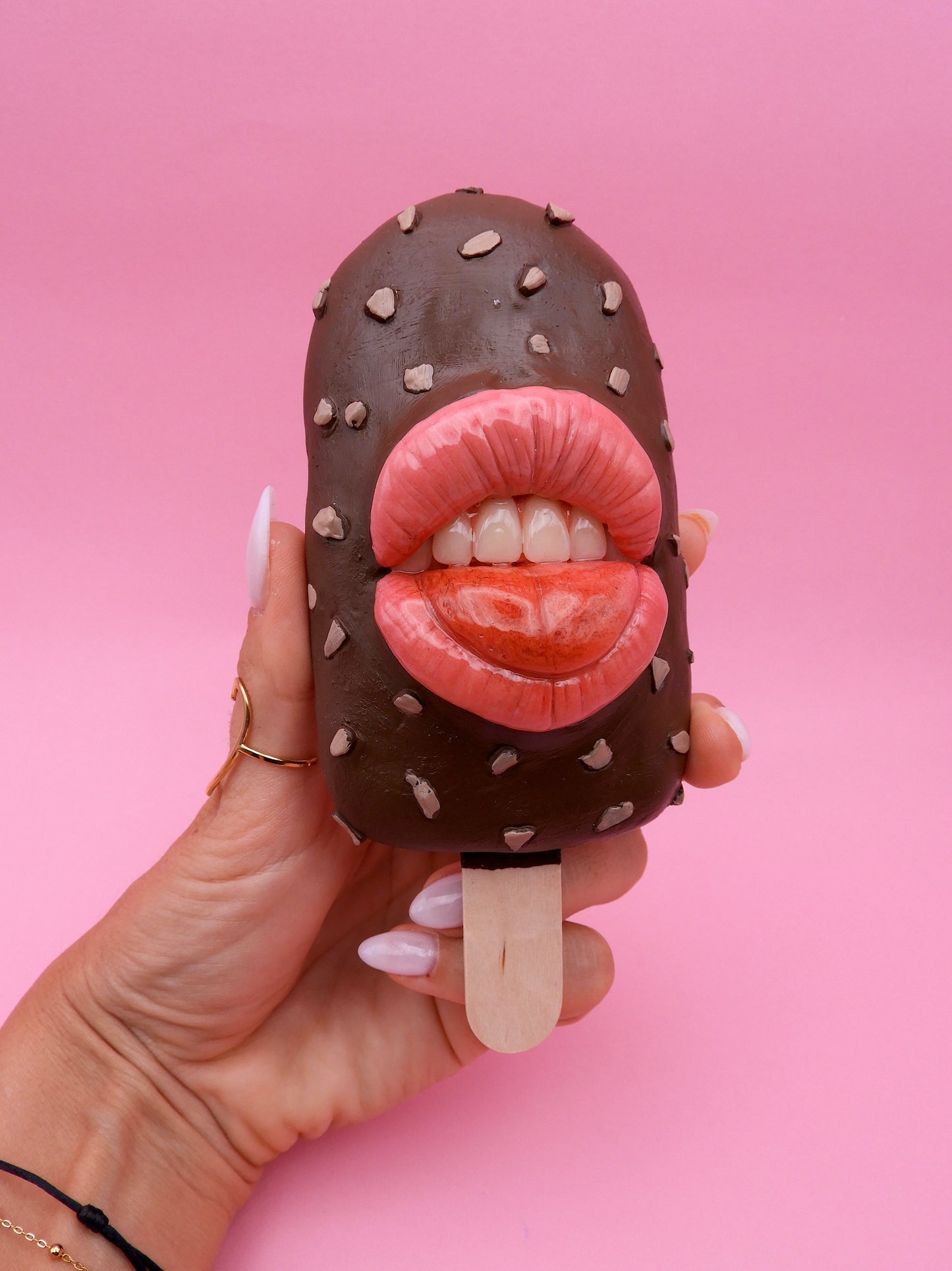 Surreal Ice Cream Sculpture – “Diet Not Today” | Handmade Polymer Clay Wall Art | Pop Surreal Sculpture | OOAK