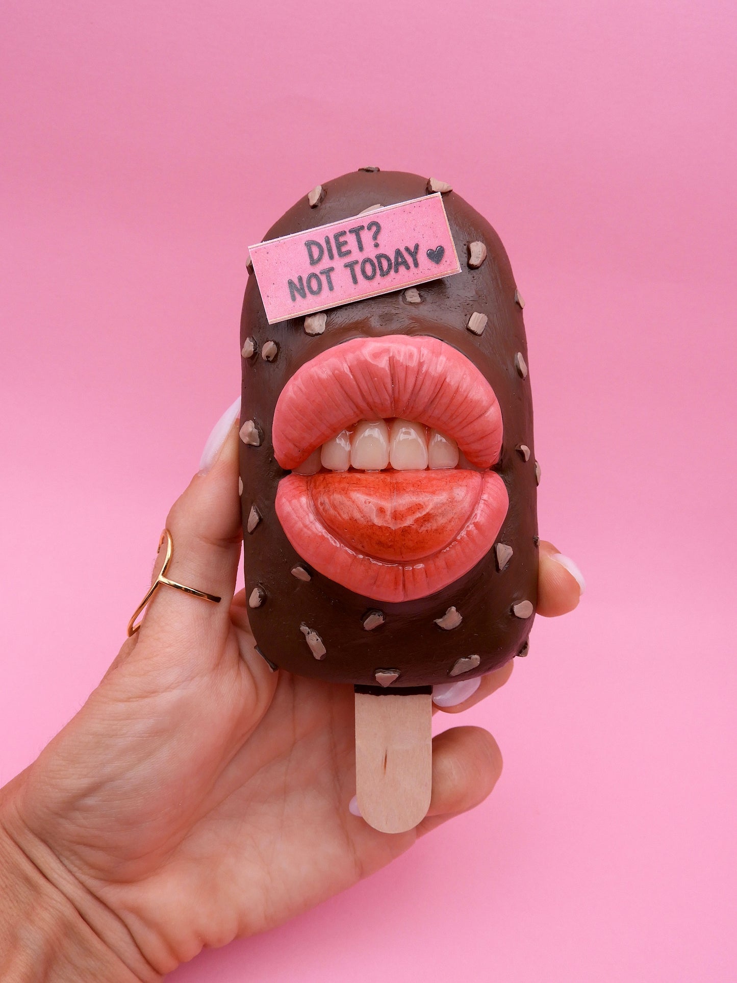 Surreal Ice Cream Sculpture – “Diet Not Today” | Handmade Polymer Clay Wall Art | Pop Surreal Sculpture | OOAK