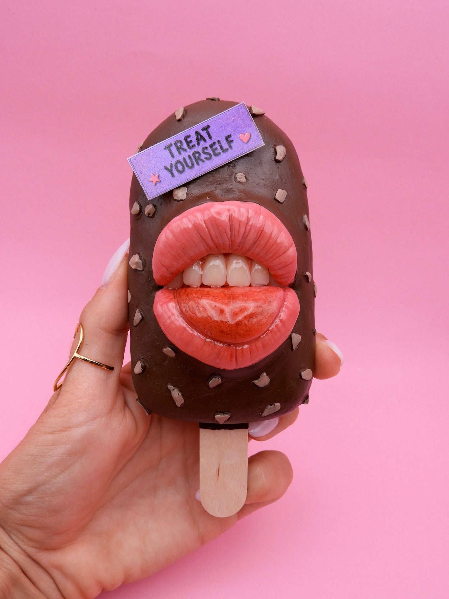 Surreal Ice Cream Sculpture – “Diet Not Today” | Handmade Polymer Clay Wall Art | Pop Surreal Sculpture | OOAK