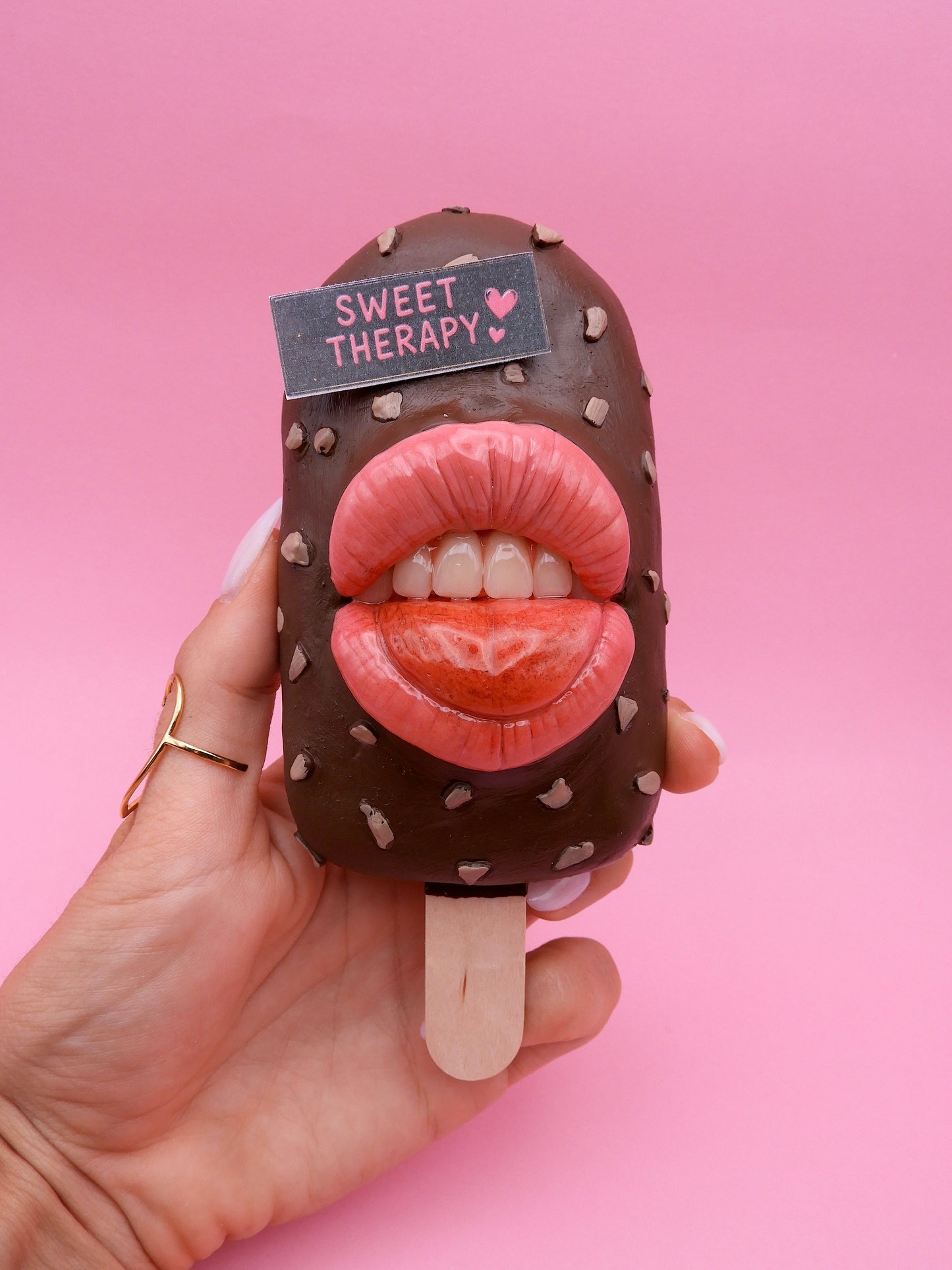 Surreal Ice Cream Sculpture – “Diet Not Today” | Handmade Polymer Clay Wall Art | Pop Surreal Sculpture | OOAK