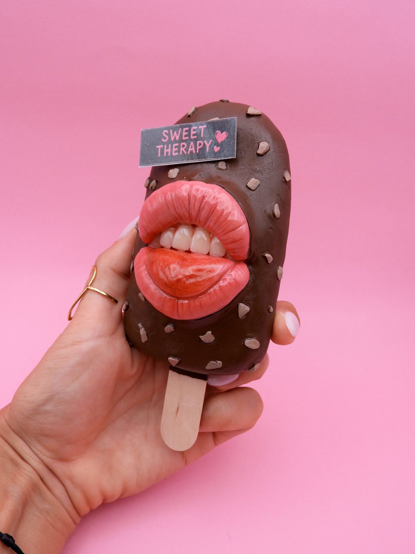Surreal Ice Cream Sculpture – “Diet Not Today” | Handmade Polymer Clay Wall Art | Pop Surreal Sculpture | OOAK