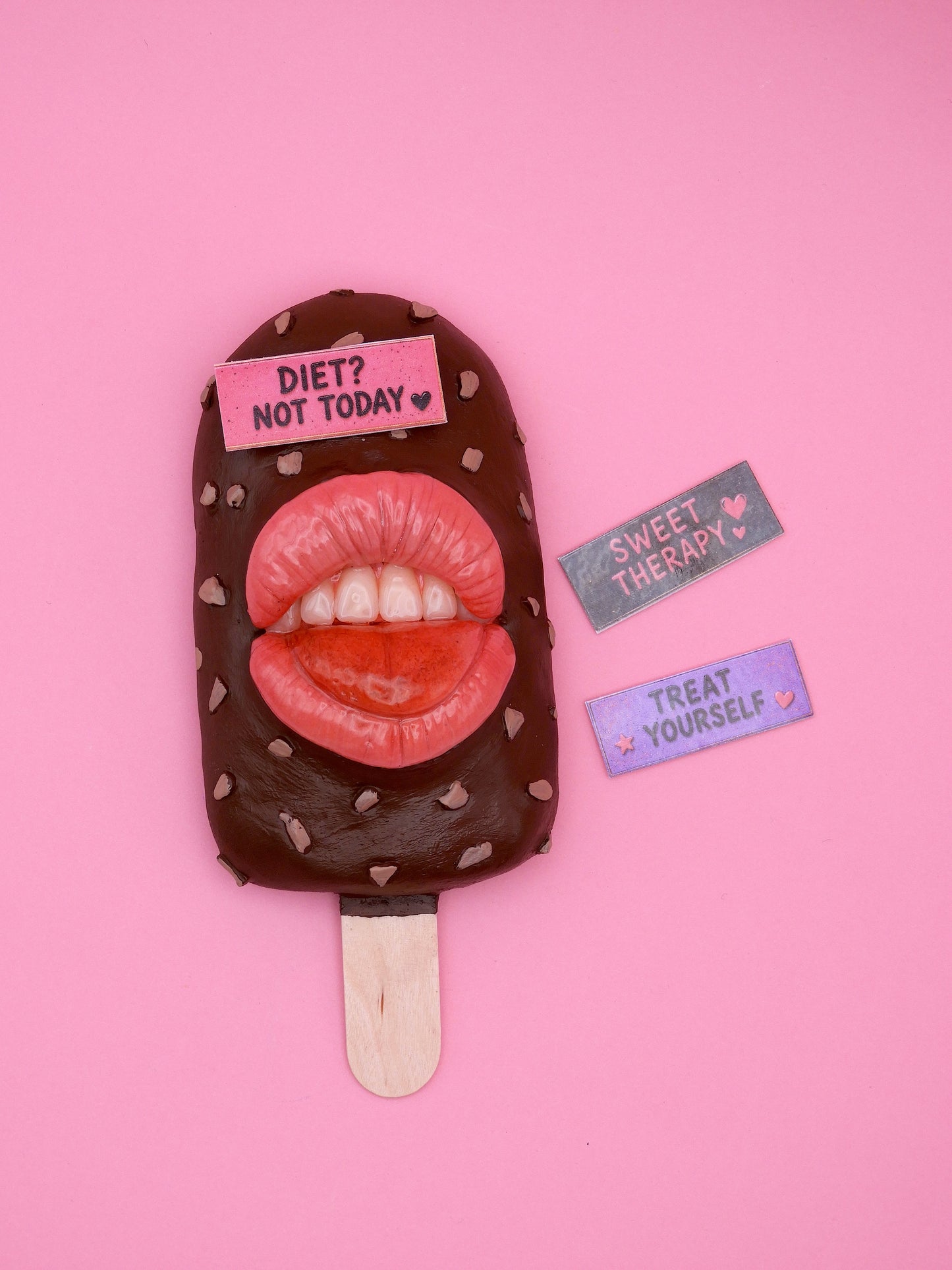 Surreal Ice Cream Sculpture – “Diet Not Today” | Handmade Polymer Clay Wall Art | Pop Surreal Sculpture | OOAK