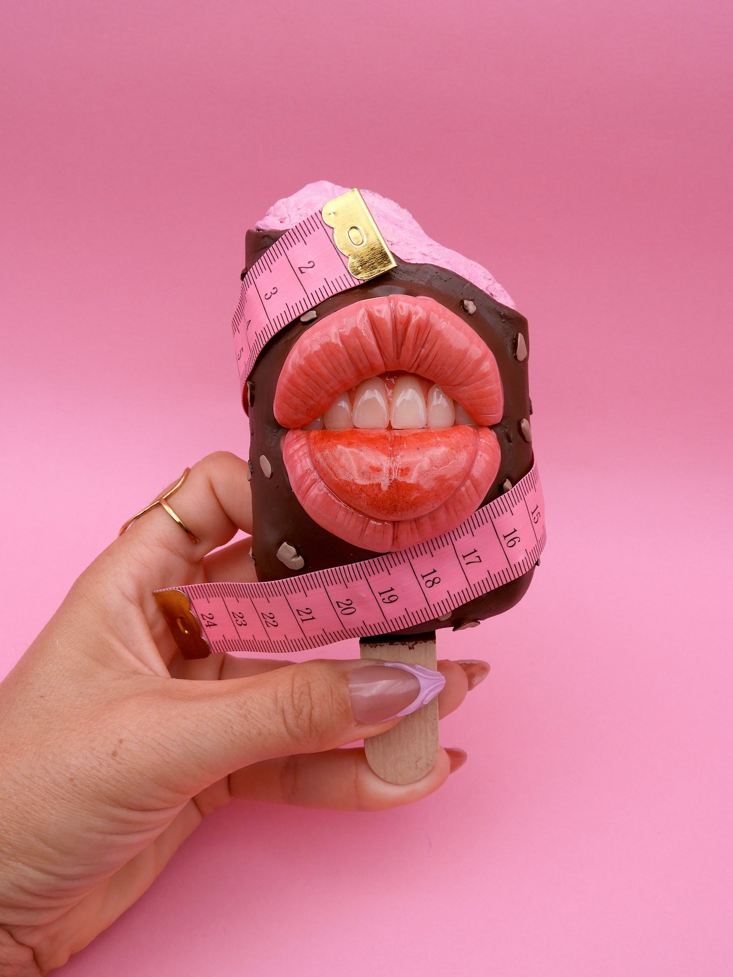 Funny Ice Cream Sculpture with Measuring Tape – Pop Surreal Polymer Clay Art – Handmade Dessert Sculpture – Sweet Therapy – One of a Kind