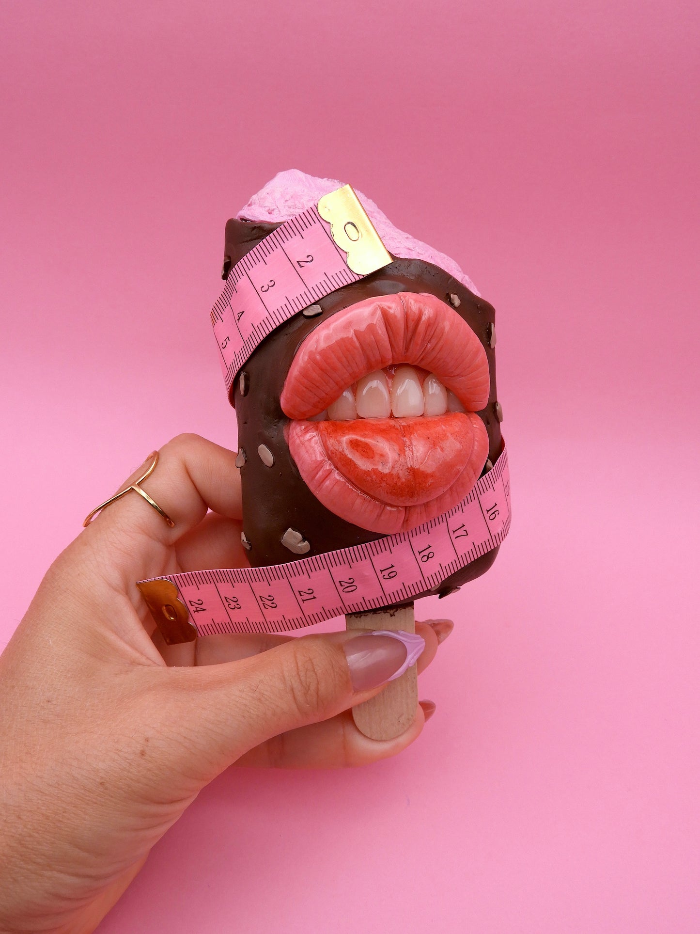 Funny Ice Cream Sculpture with Measuring Tape – Pop Surreal Polymer Clay Art – Handmade Dessert Sculpture – Sweet Therapy – One of a Kind