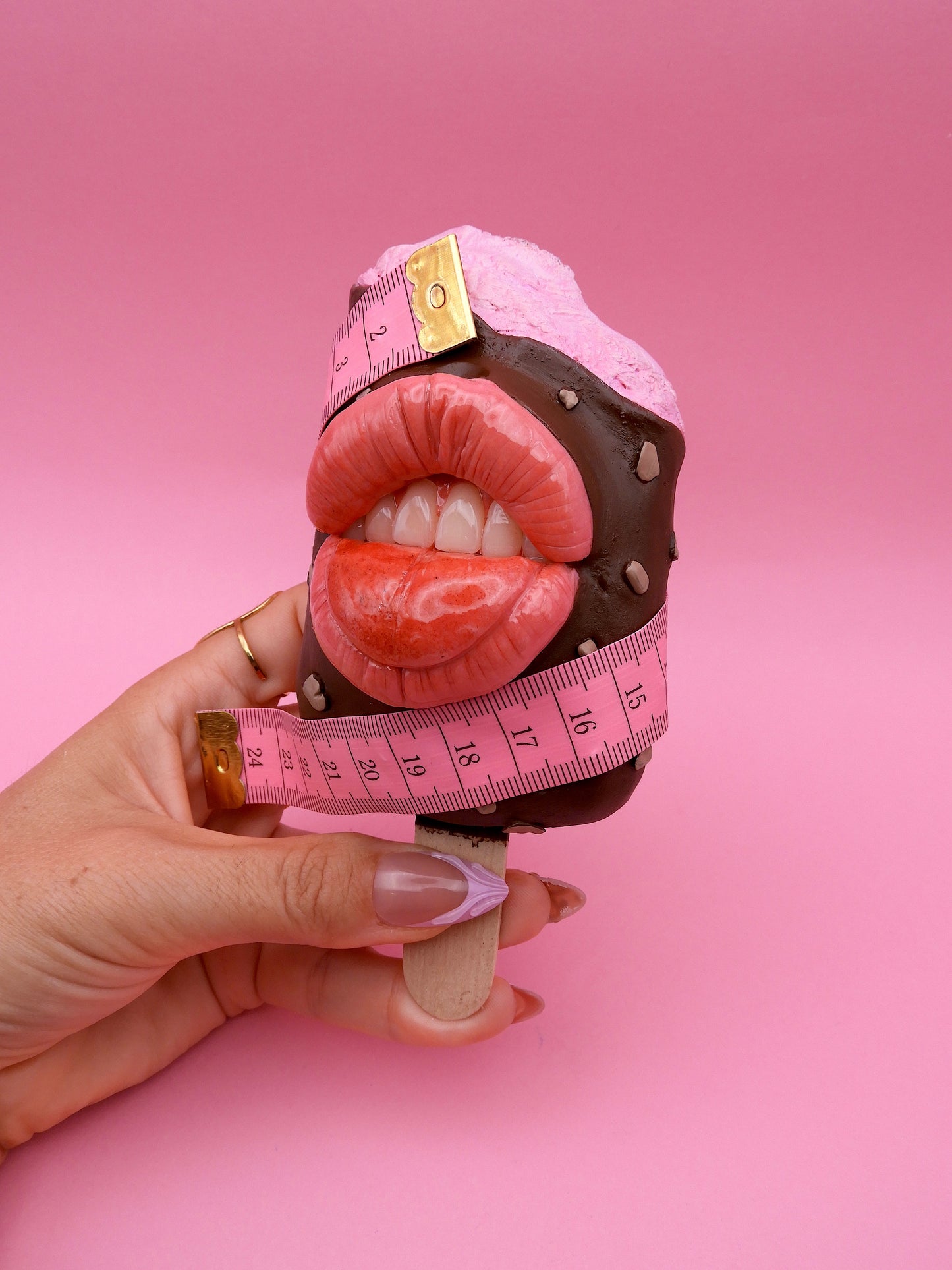 Funny Ice Cream Sculpture with Measuring Tape – Pop Surreal Polymer Clay Art – Handmade Dessert Sculpture – Sweet Therapy – One of a Kind
