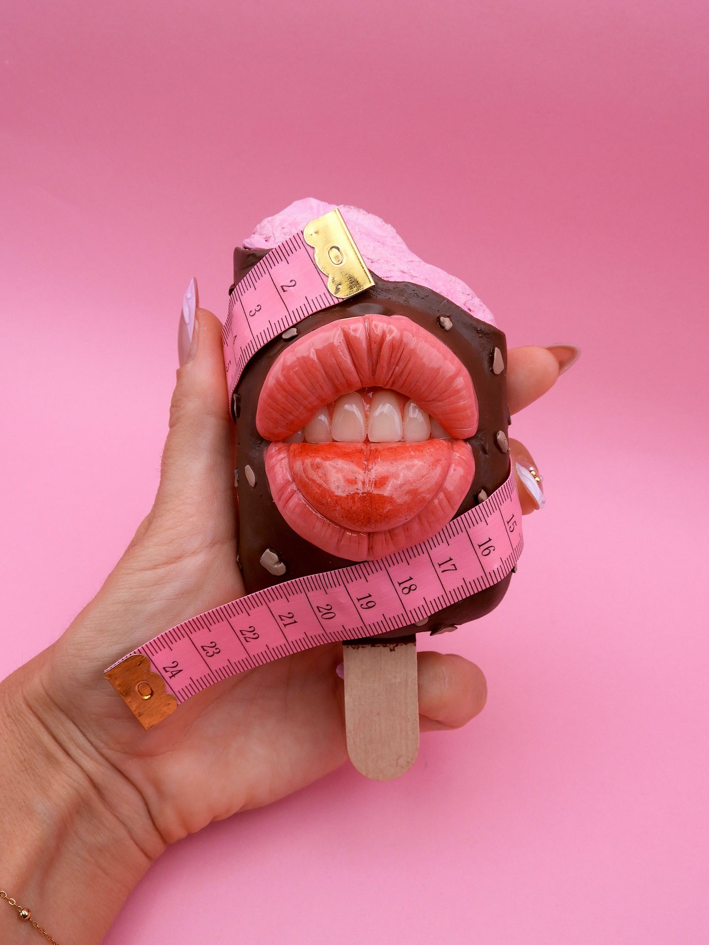 Funny Ice Cream Sculpture with Measuring Tape – Pop Surreal Polymer Clay Art – Handmade Dessert Sculpture – Sweet Therapy – One of a Kind