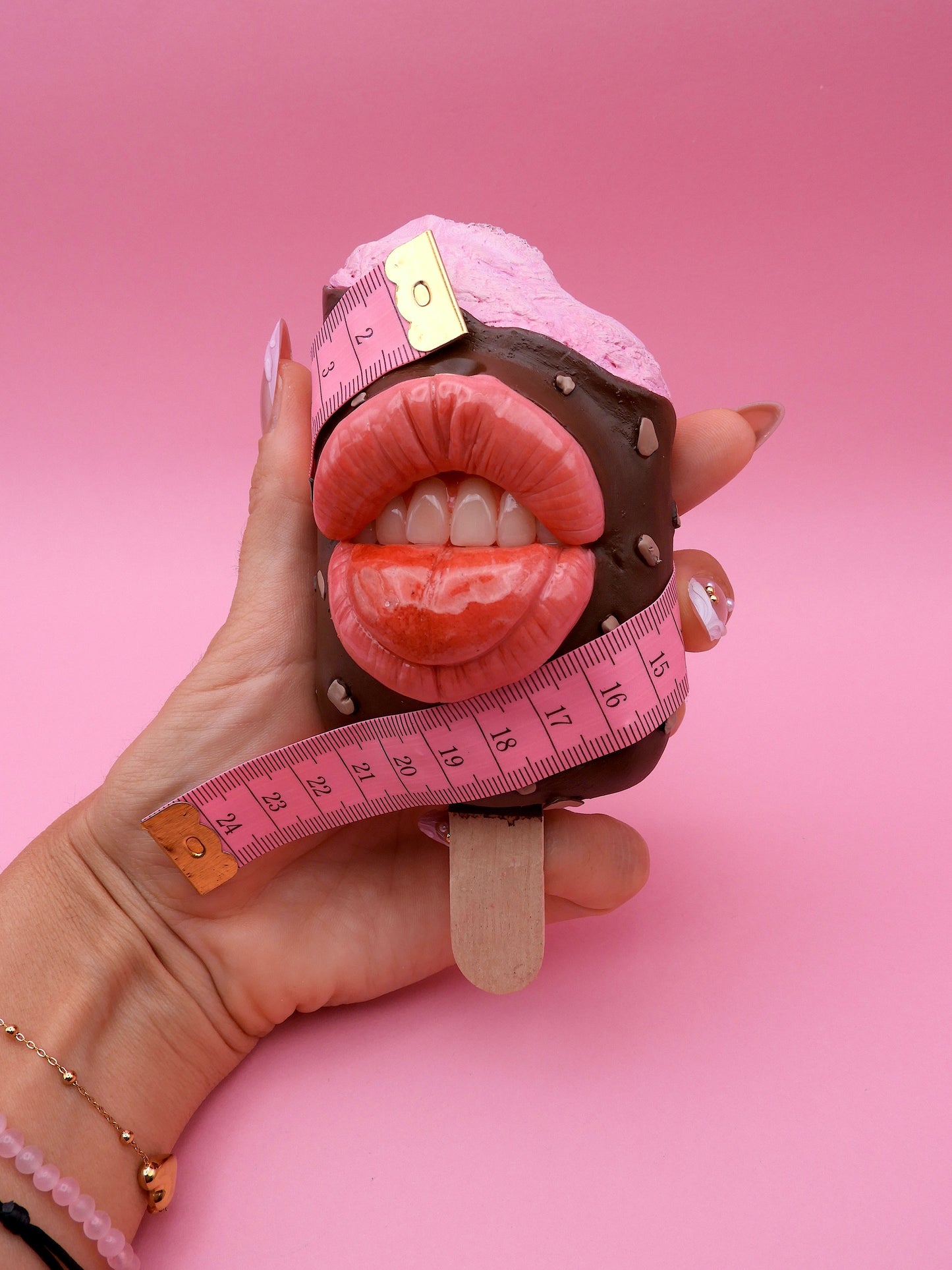 Funny Ice Cream Sculpture with Measuring Tape – Pop Surreal Polymer Clay Art – Handmade Dessert Sculpture – Sweet Therapy – One of a Kind