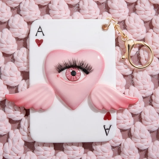 Pop Surreal Ace of Hearts with Eye – Weird Bag Charm or Keychain – Surrealism Sculpture – Handmade Resin Art