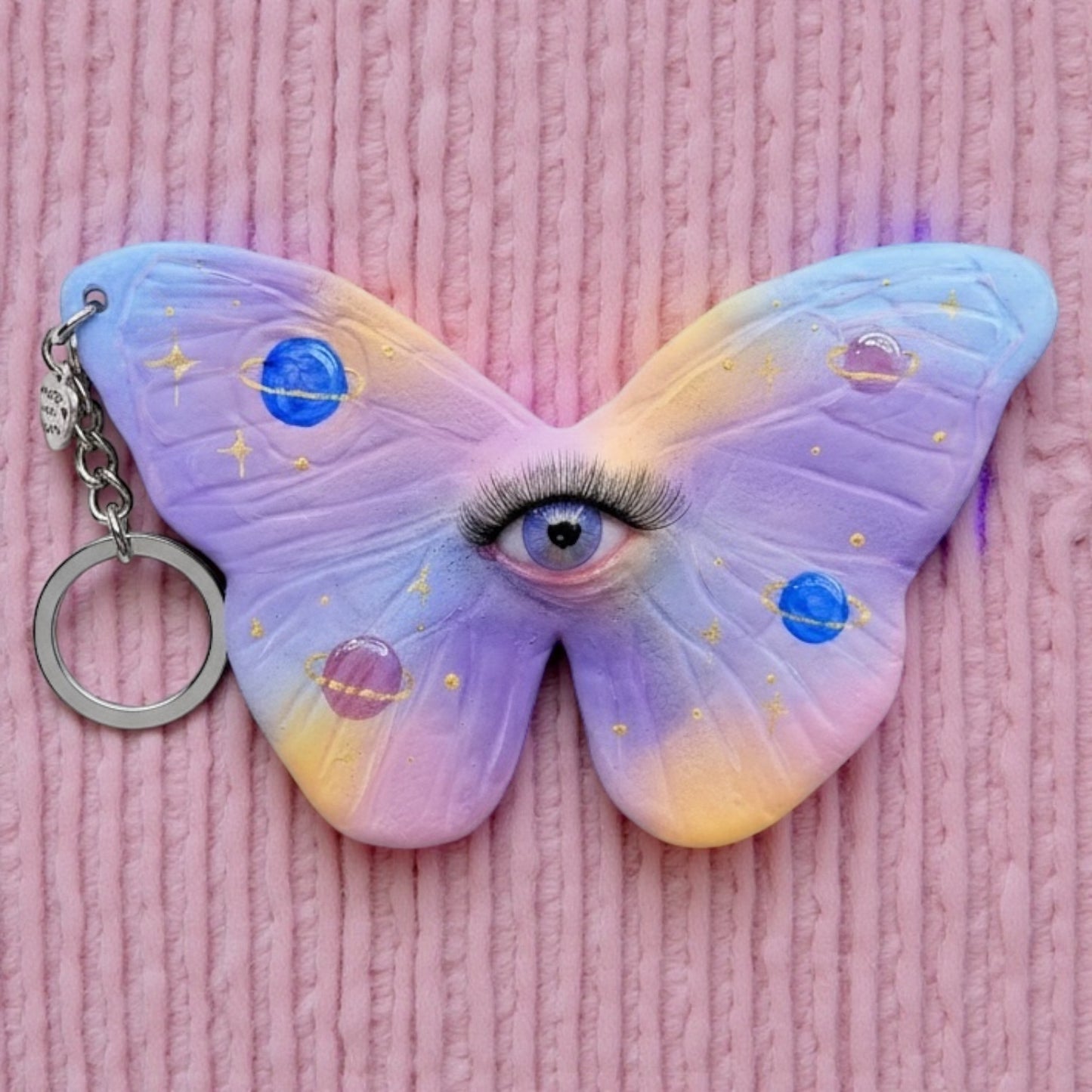 Pop Surreal Butterfly with Eye Bag Charm – Weird Fantasy Accessory – Handmade Art