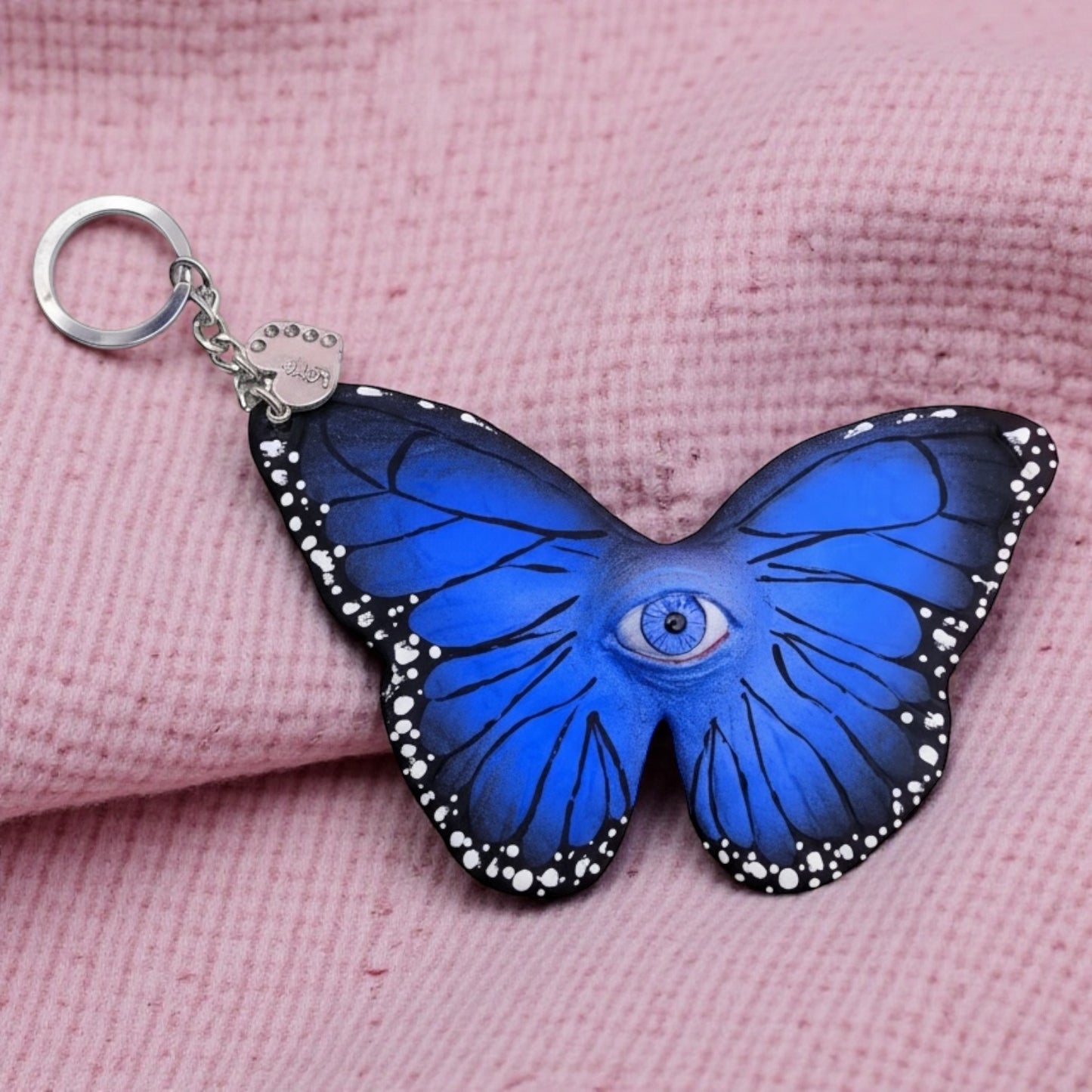 Pop Surreal Butterfly with Eye Bag Charm – Weird Fantasy Accessory – Handmade Art