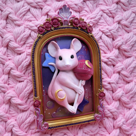 Moonlit Lollipop Mouse – A Whimsical Dreamscape Sculpture in Pop Surrealism