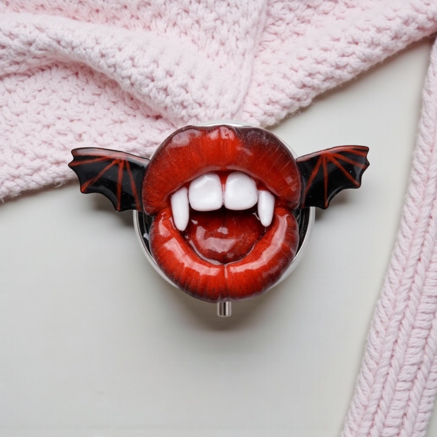 Pop Surreal Vampire Pill Box with Bat Wings – Weird Gothic – Surrealism Sculpture – Handmade Polymer Clay Art