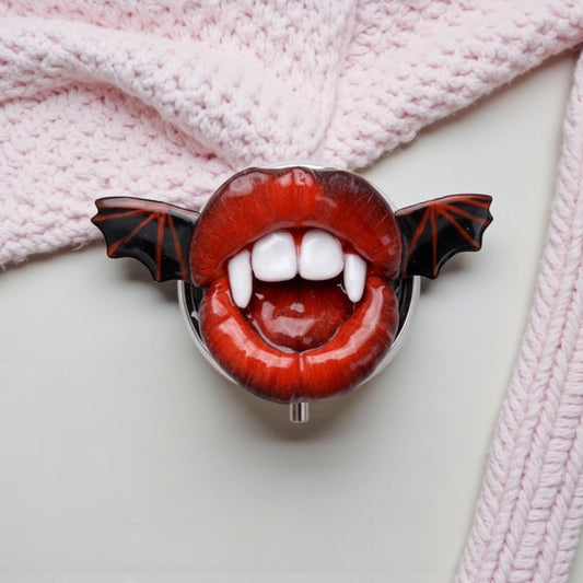 Pop Surreal Vampire Pill Box with Bat Wings – Weird Gothic – Surrealism Sculpture – Handmade Polymer Clay Art