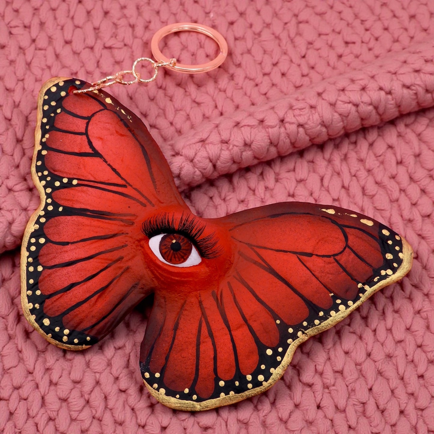 Pop Surreal Butterfly with Eye Bag Charm – Weird Fantasy Accessory – Handmade Art