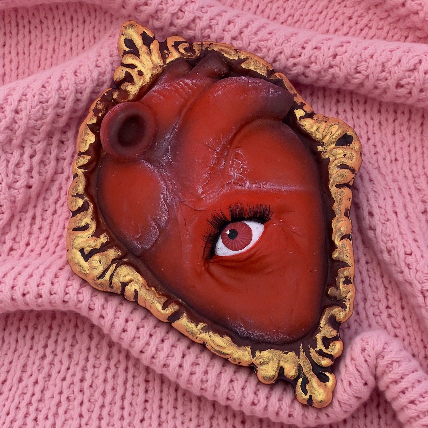 Pop Surreal Heart In Frame with Eye – Handmade Art