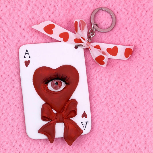 Pop Surreal Ace of Spades with Eye – Weird Bag Charm or Keychain – Surrealism Sculpture – Handmade Resin Art