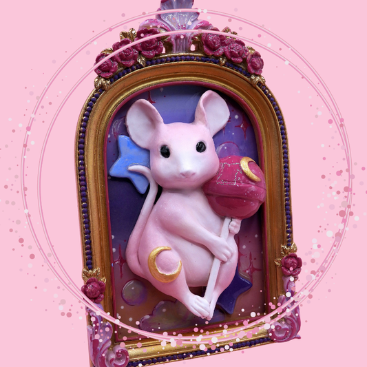 Moonlit Lollipop Mouse – A Whimsical Dreamscape Sculpture in Pop Surrealism